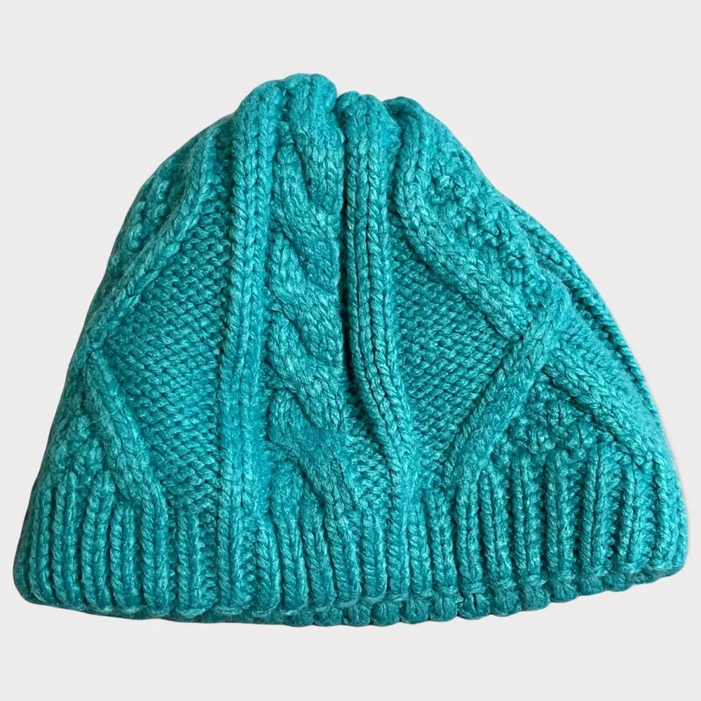 chunky cable knit COLUMBIA Teal Parallel Peak II Beanie cap hat small/youth